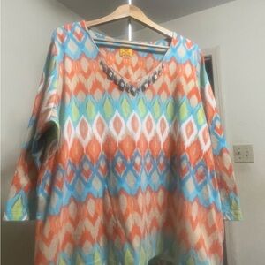 Ruby Rd. Multicolor Geometric Tunic Top Large/XL with Embellishment
